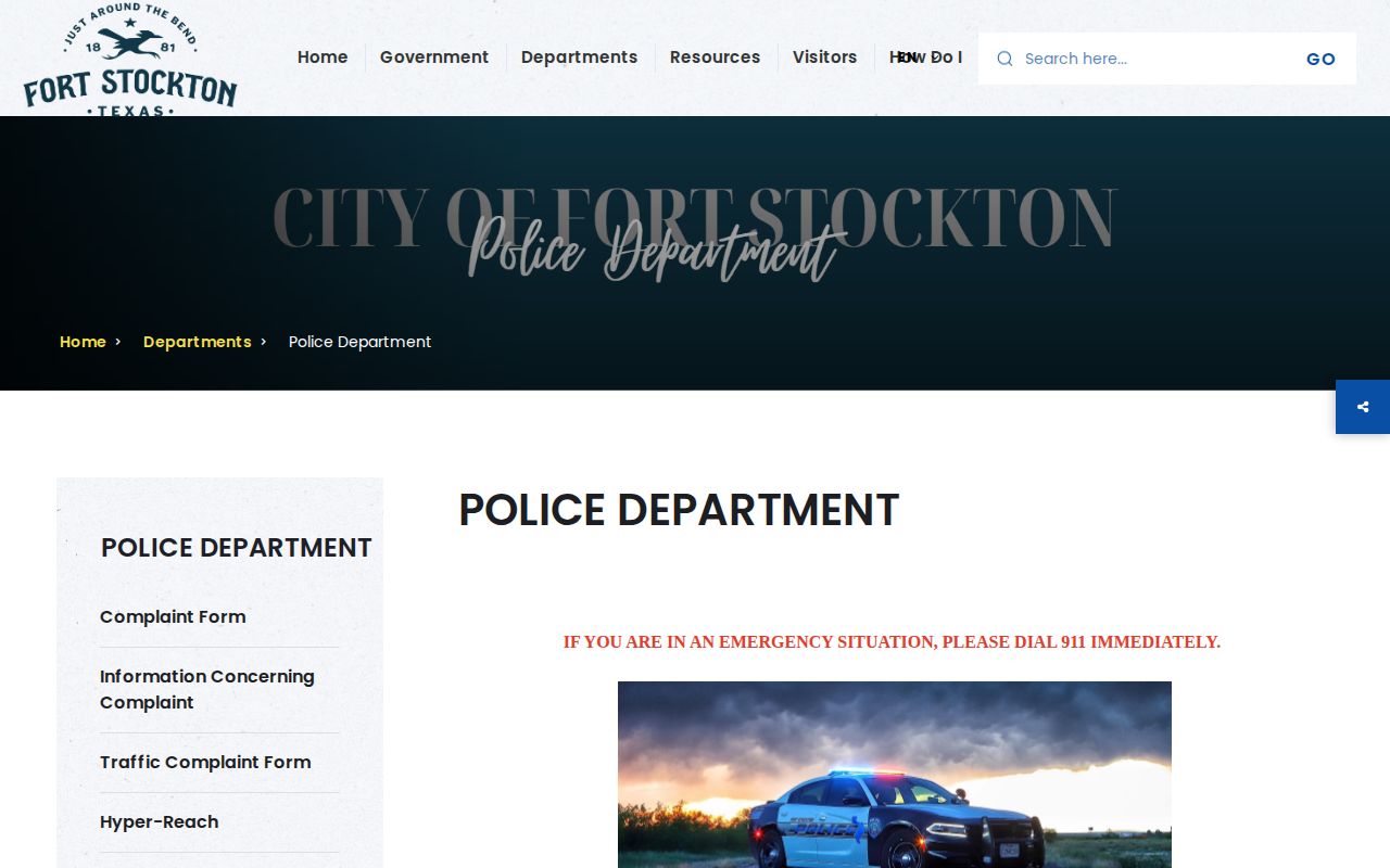 Fort Stockton Police Department official page for arrest record requests